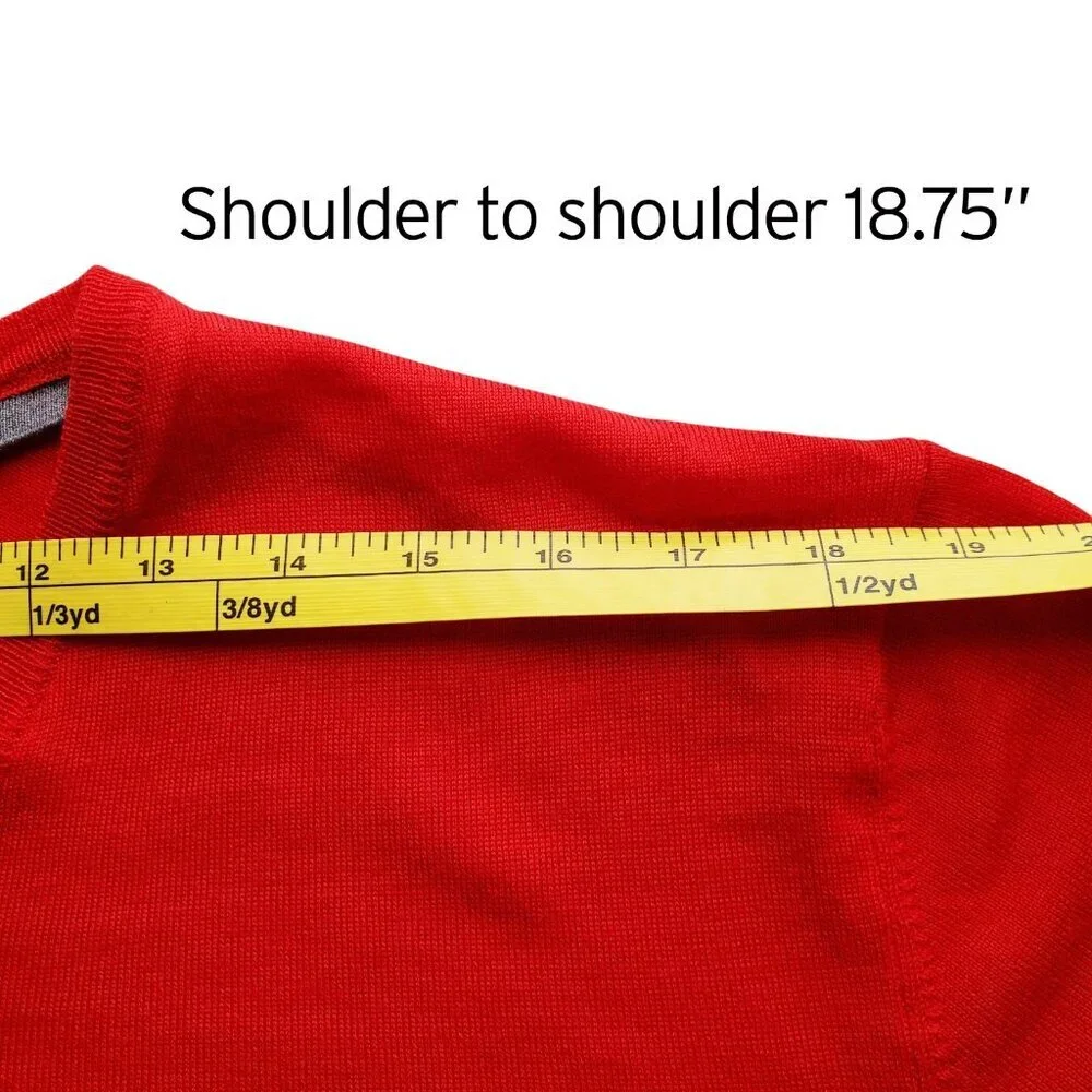 Luigi Baldo V Neck 100% Extra Fine Merino Wool Red Sweater Size M